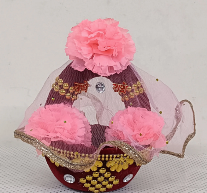Premium Maroon Velvet Puja Basket with 'Radhe Radhe' Inscription