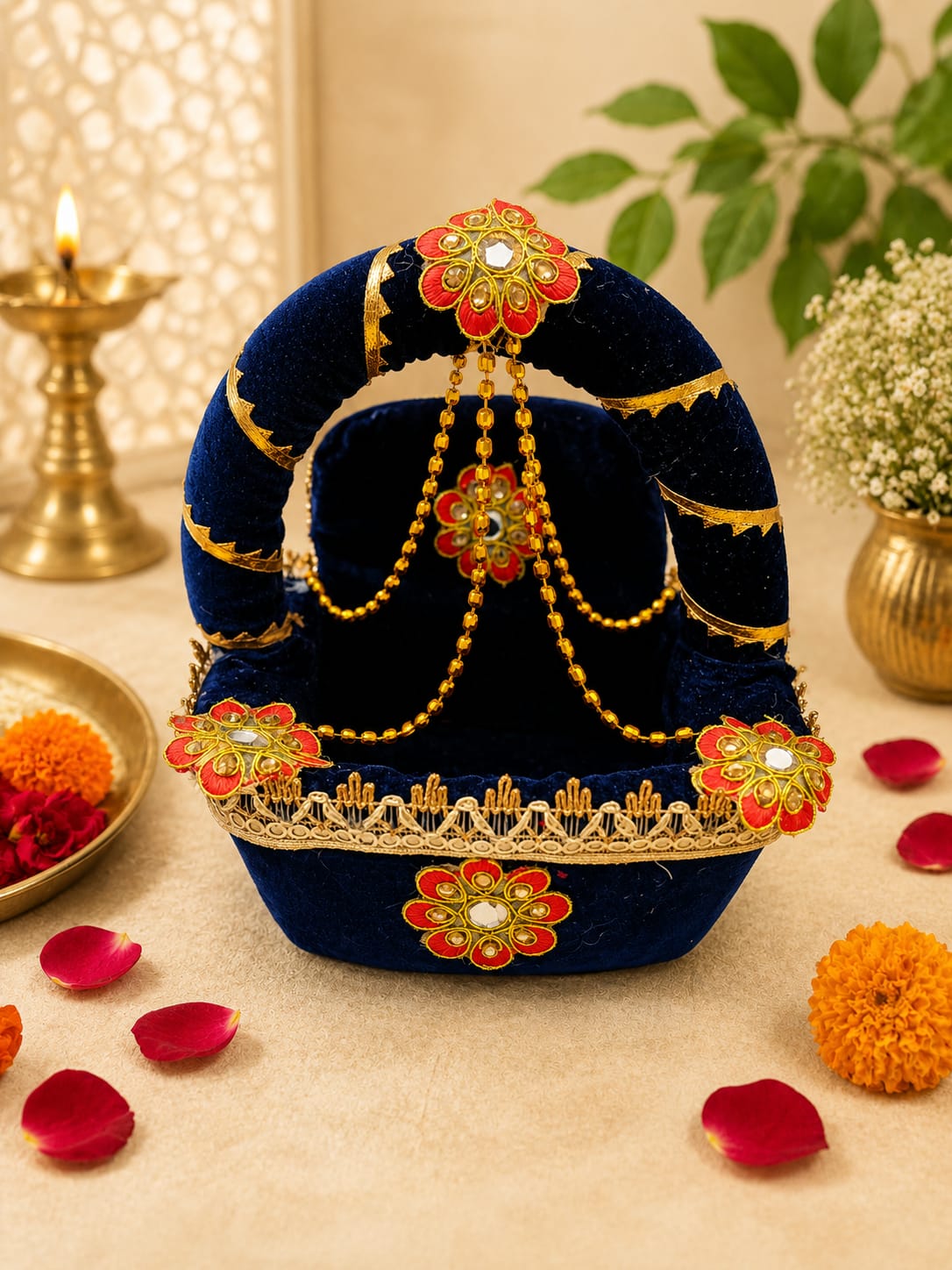 Royal Blue Velvet Decorative Basket for Lalla