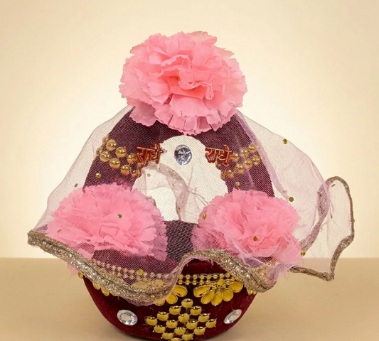 Premium Maroon Velvet Puja Basket with 'Radhe Radhe' Inscription
